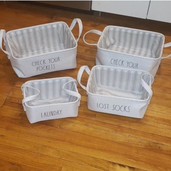 rae dunn check your pockets fabric laundry storage organization basket nwt - Picture 6 of 10